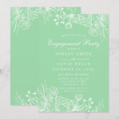 Neo Mint Modern White Floral Engagement Party Kaart (Voorkant / Achterkant)
