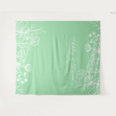 Neo Mint Modern White Floral Foto Booth Backdrop Wandkleed (Voorkant (horizontaal))