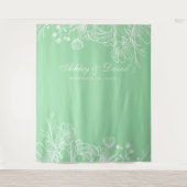 Neo Mint Modern White Floral Foto Booth Backdrop Wandkleed (Voorkant)