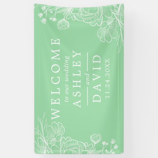 Neo Mint Modern White Floral Welcome Banner (Verticaal)
