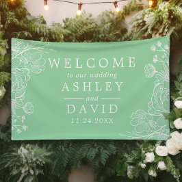 Neo Mint Modern White Floral Welcome Banner