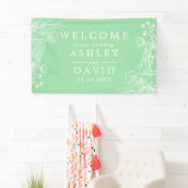 Neo Mint Modern Witte Bloemrijke Welkomstbanner Spandoek (Insitu)