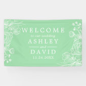 Neo Mint Modern Witte Bloemrijke Welkomstbanner Spandoek (Horizontaal)