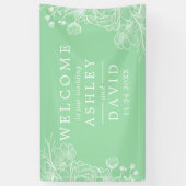 Neo Mint Modern Witte Bloemrijke Welkomstbanner Spandoek (Verticaal)