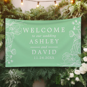 Neo Mint Modern Witte Bloemrijke Welkomstbanner Spandoek