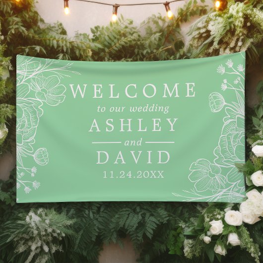 Neo Mint Modern Witte Bloemrijke Welkomstbanner Spandoek