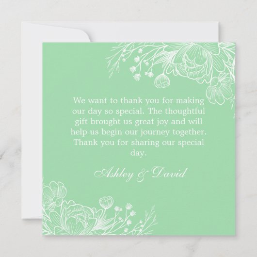 Neo Mint Moderne Witte Bloemige Dankkaart Bedankkaart (Achterkant)