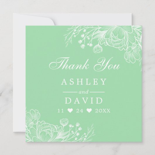 Neo Mint Moderne Witte Bloemige Dankkaart Bedankkaart (Voorkant)