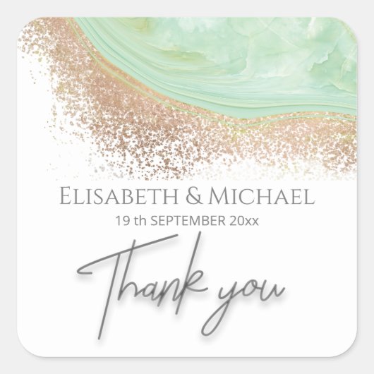 Neo mint roos gouden agaat kalligrafie bedankt vierkante sticker (Voorkant)