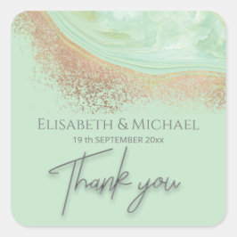 Neo mint roos gouden agaat kalligrafie bedankt vierkante sticker
