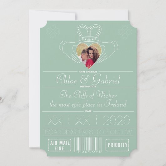 Neo-Mint Save the Date Claddagh Foto Lijst (Voorkant)