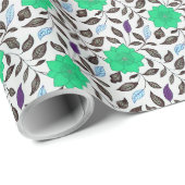 Neo Mint  Style China Poppy Floral Pattern Cadeaupapier (Rol Hoek)