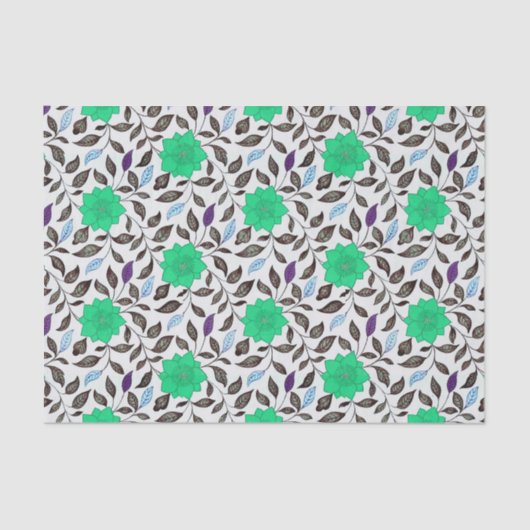 Neo Mint Style China Poppy Floral Pattern Tissuepapier (Voorkant)