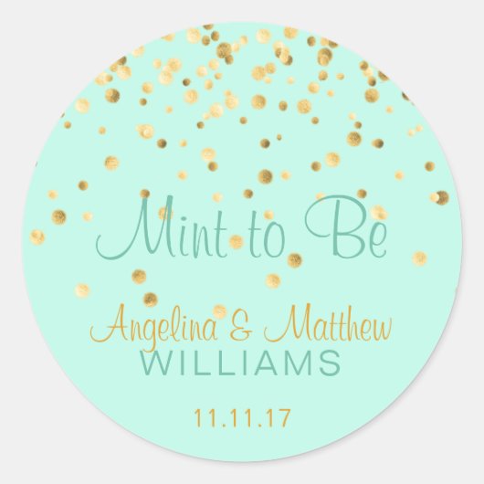 Neo Mint te worden Mint Gold Confetti bruiloft Ronde Sticker (Voorkant)