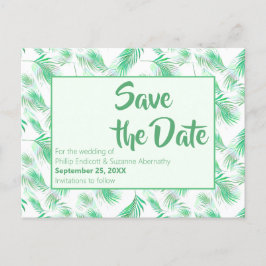 Neo Mint Tropical Palm Leaves Save the Date Aankondigingskaart