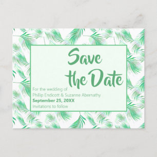 Neo Mint Tropical Palm Leaves Save the Date Aankondigingskaart