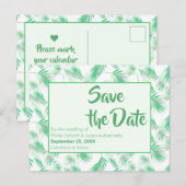Neo Mint Tropical Palm Leaves Save the Date Aankondigingskaart (Voorkant / Achterkant)