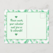 Neo Mint Tropical Palm Leaves Save the Date Aankondigingskaart (Achterkant)