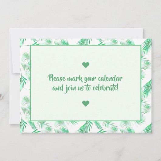 Neo Mint Tropical Palm Leaves Save the Date Kaart (Achterkant)