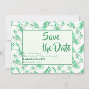 Neo Mint Tropical Palm Leaves Save the Date Kaart