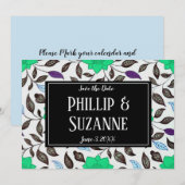 Neo Mint Vintage Bloemendessin Save the Date  Kaart (Voorkant / Achterkant)