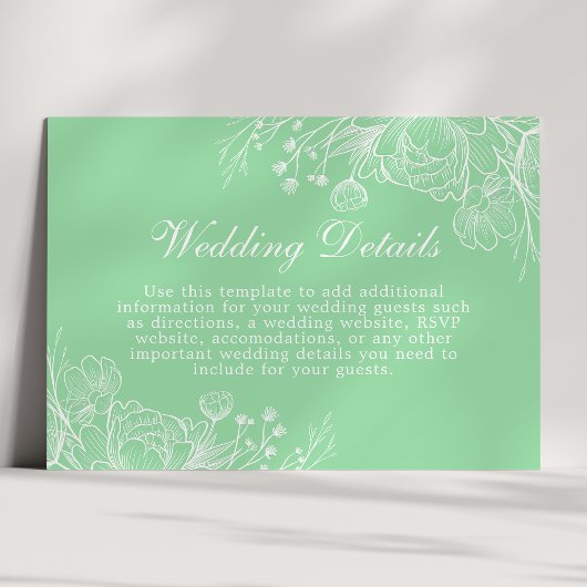 Neo Mint Witte Moderne Bloemen Huwelijksdetails ka Informatiekaartje