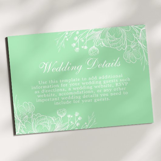 Neo Mint Witte Moderne Bloemen Huwelijksdetails ka Informatiekaartje