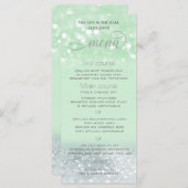 Neo mint zilver chic glinsterende trendy kalligraf menu (Voorkant / Achterkant)