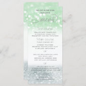 Neo mint zilver chic glinsterende trendy kalligraf menu (Voorkant / Achterkant)