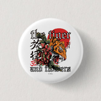 Neo-traditionele brullende tijger en bloemen gotis ronde button 3,2 cm