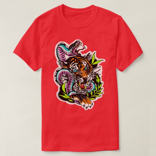 Neo Traditonal Tiger Snake tattoo T-shirt (Design voorkant)