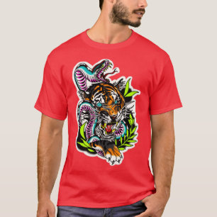Neo Traditonal Tiger Snake tattoo T-shirt
