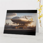 Neo-Victoriaans Steampunk luchtschip aangemeerd Kaart (Gele Bloem)