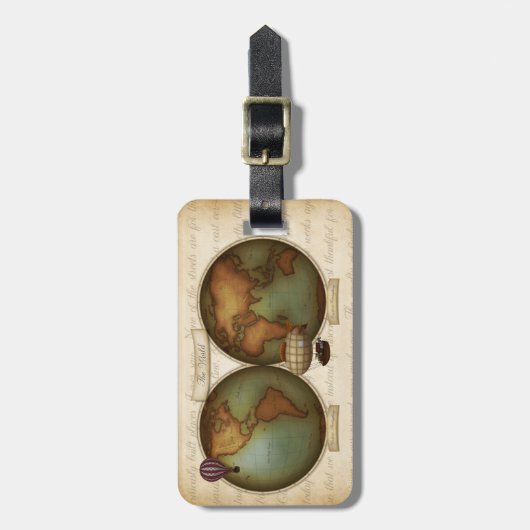 Neo-Victoriaans Wereldkaart Aangepaste Steampunk Bagagelabel (Voorkant verticaal)