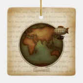 Neo-Victoriaans Wereldkaart Steampunk Vliegtuig 2- Keramisch Ornament (Achterkant)