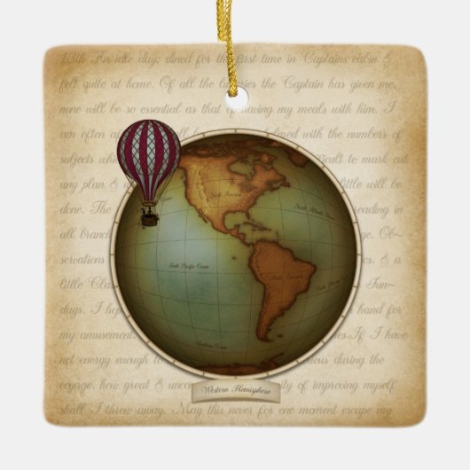 Neo-Victoriaans Wereldkaart Steampunk Vliegtuig 2- Keramisch Ornament (Voorkant)