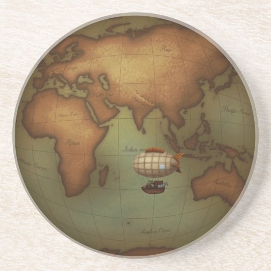 Neo-Victoriaans Wereldkaart Steampunk Zandsteen Onderzetter (Voorkant)