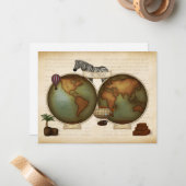 Neo-Victoriaans wereldreiziger Atlas Steampunk Map Notitiekaartje (Voorkant / Achterkant in situ)