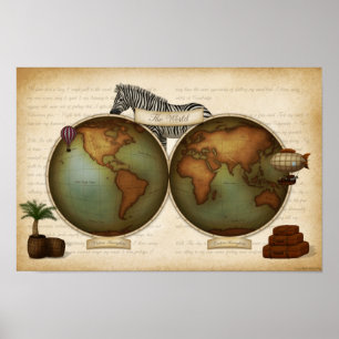 Neo-Victoriaans wereldreiziger Atlas Steampunk Poster