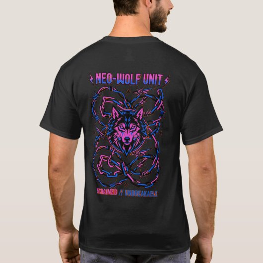Neo Wolf Unit T-shirt – Neon Cyberpunk Wolf Grafis (Achterkant)