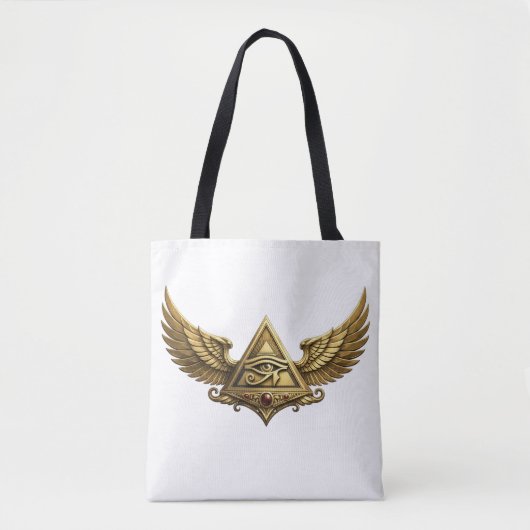 NeoAnkh | 3D Gold Eye of Horus & Winged Pyramid Tote Bag (Voorkant)