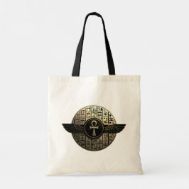 NeoAnkh 3D Golden Winged Ankh & Hieroglyphs Tote Bag