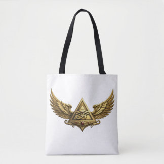 NeoAnkh | 3D Gouden Oog van Horus & Gevleugelde Pi Tote Bag
