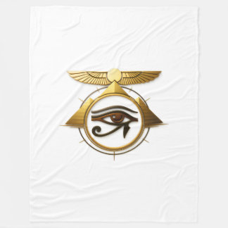 NeoAnkh 3D Gouden Oog van Horus & Vleugelige Zonne Fleece Deken