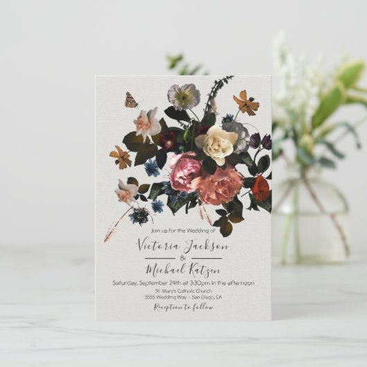 Neoclassicistisch Bloemenlicht & Luchtige Bruiloft Kaart (Staand voorkant)