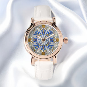 Neoclassicistisch Porselein Rococo Style Blauw Gou Horloge