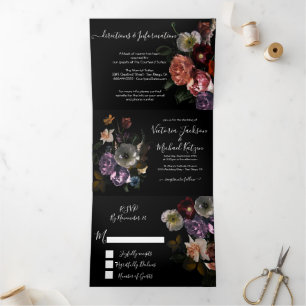 Neoclassicistische Moonlight Floral Dark & Moody W Drieluik Uitnodiging