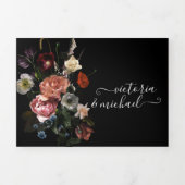 Neoclassicistische Moonlight Floral Dark & Moody W Drieluik Uitnodiging (Cover)