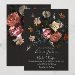 Neoclassieke Floral Dark & Moody Wedding Kaart