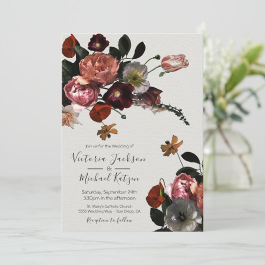 Neoclassieke Floral light & airy Wedding Kaart (Staand voorkant)